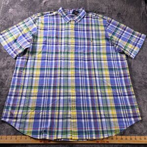 Polo Ralph Lauren Gingham Oxford Shirt Mens 3XLT Blue Yellow Plaid Short Sleeve